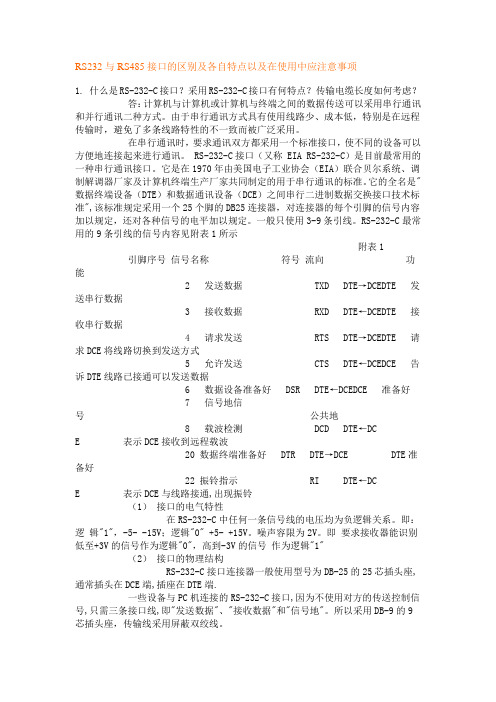 RS232与RS485接口的区别及各自特点以及在使用中应注意事项