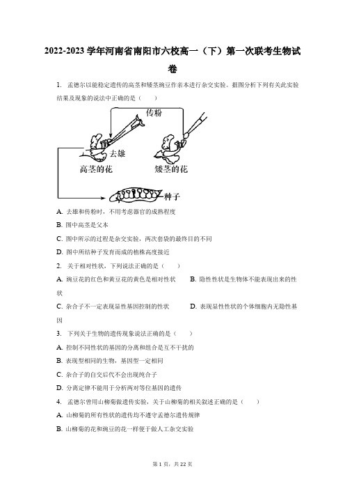 2022-2023学年河南省南阳市六校高一(下)第一次联考生物试卷及答案解析