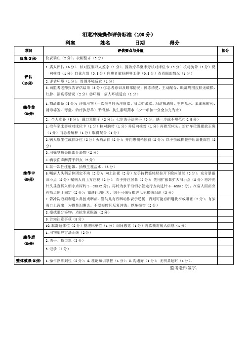 泪道冲洗评分标准