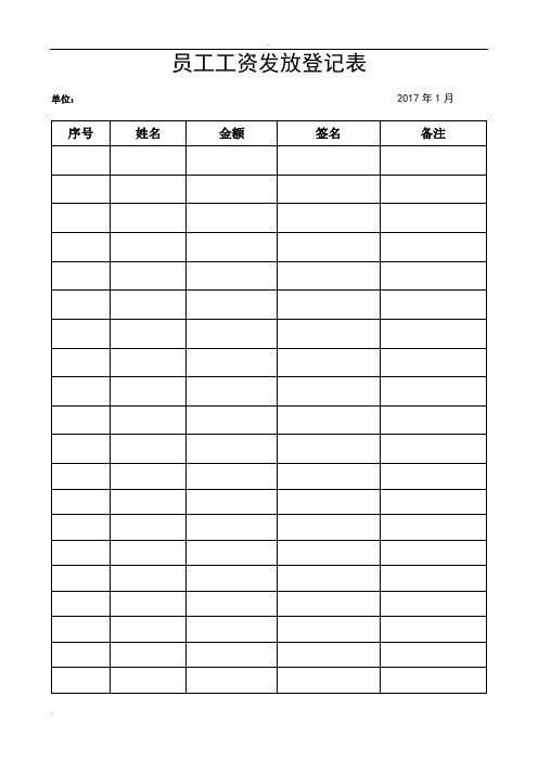 2017年全年员工工资发放登记表