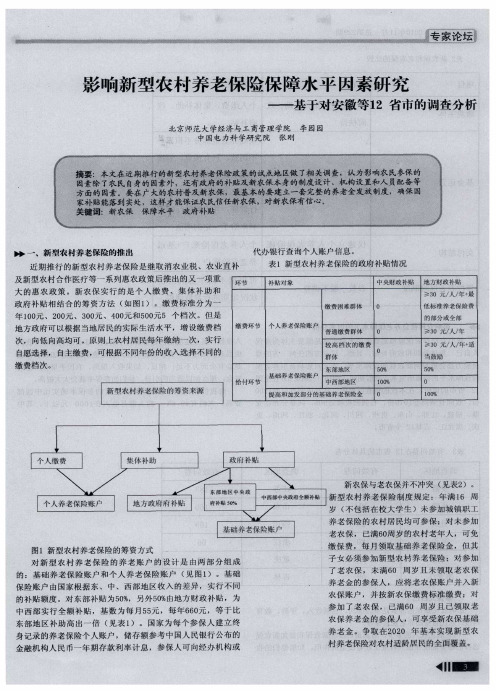 影响新型农村养老保险保障水平因素研究——基于对安徽等12省市的调查分析