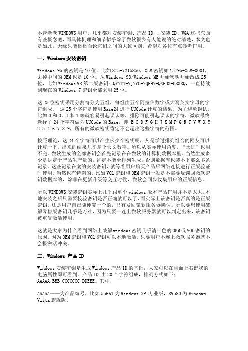 关于Windows安装密钥、产品ID 、安装ID、WGA的概念和相互关系
