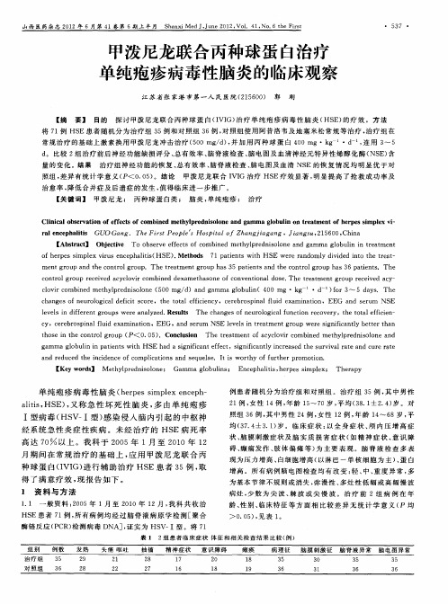 甲泼尼龙联合丙种球蛋白治疗单纯疱疹病毒性脑炎的临床观察