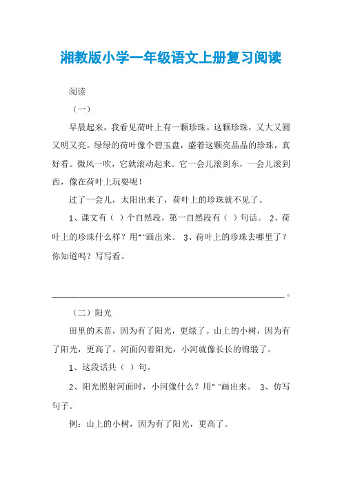 湘教版小学一年级语文上册复习阅读