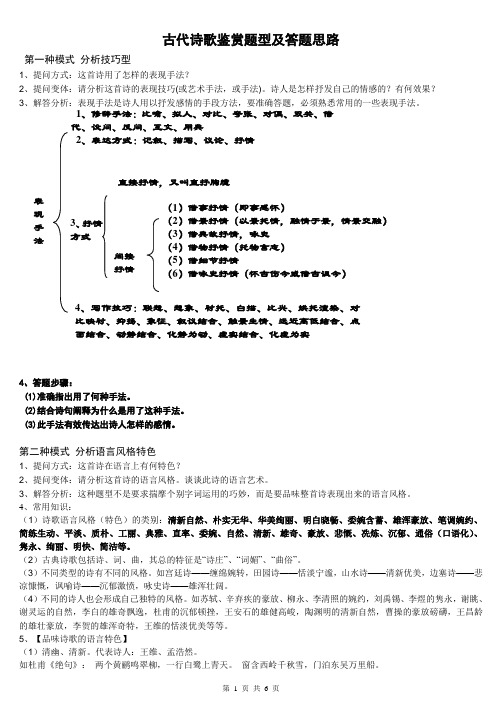 古代诗歌鉴赏题型及答题思路