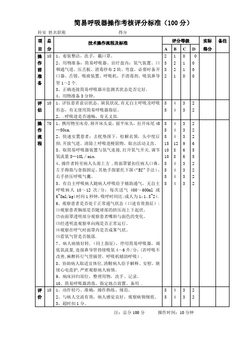 简易呼吸器考核评分标准