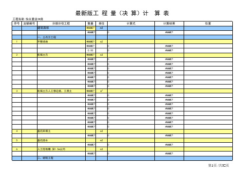 最新版建筑工程土建工程量决算计算表(全套)