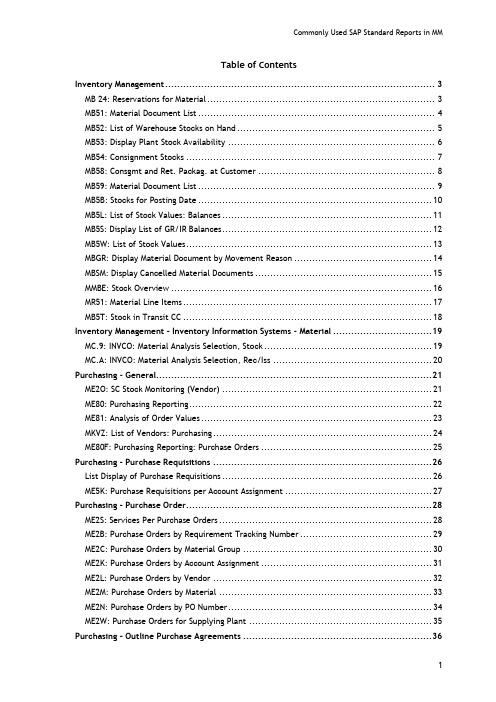 SAP MM reports 物料管理常用报表 