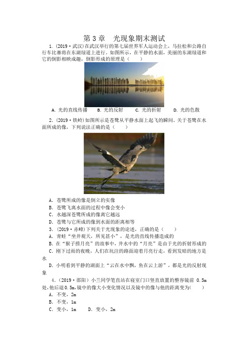 2019-2020学年苏科版八年级物理期末复习(含答案)——第3章  光现象期末测试