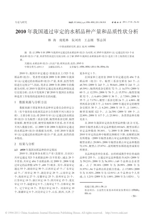 2010年我国通过审定的水稻品种产量和品质性状分析