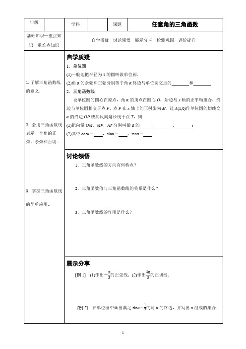 任意角的三角函数   学案  导学案  课件