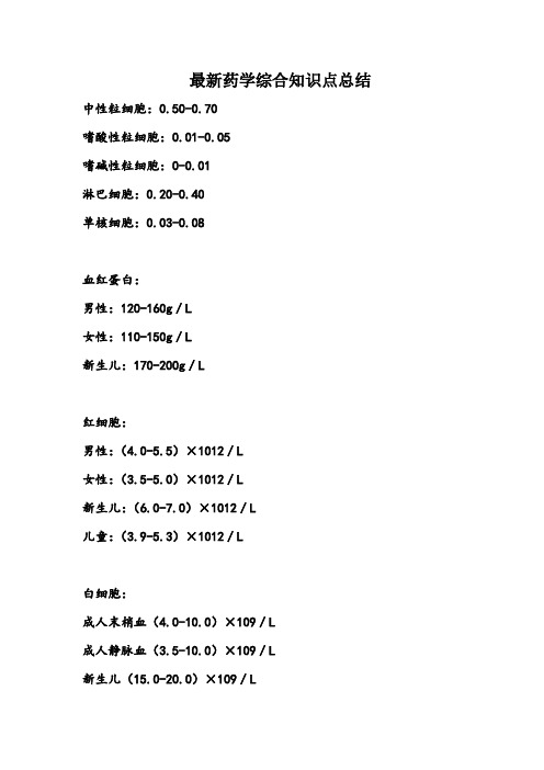 最新药学综合知识点总结