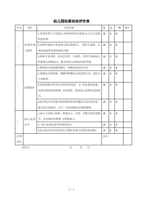 游戏活动评价表