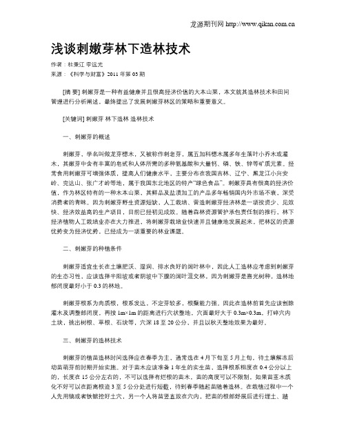 浅谈刺嫩芽林下造林技术