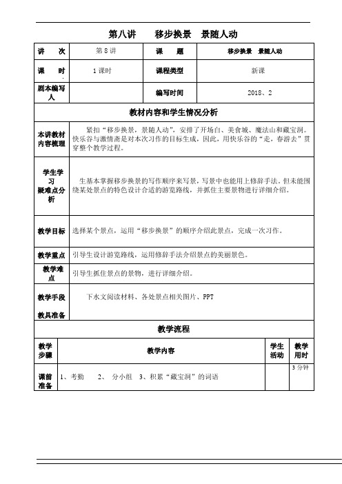 小学写作课外活动教案 第八讲  移步换景  景随人动