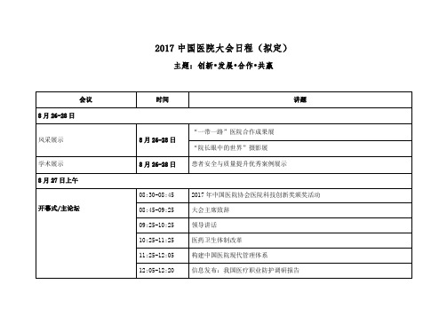 2017中国医院大会日程(拟定)