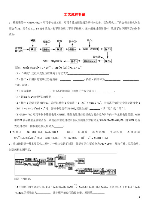 高考化学三轮冲刺 专题提升练习卷 工艺流程专题