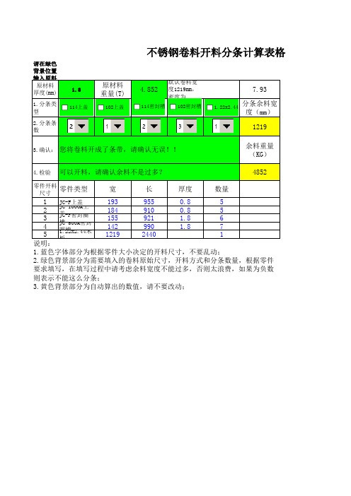 不锈钢卷板分条开料计算