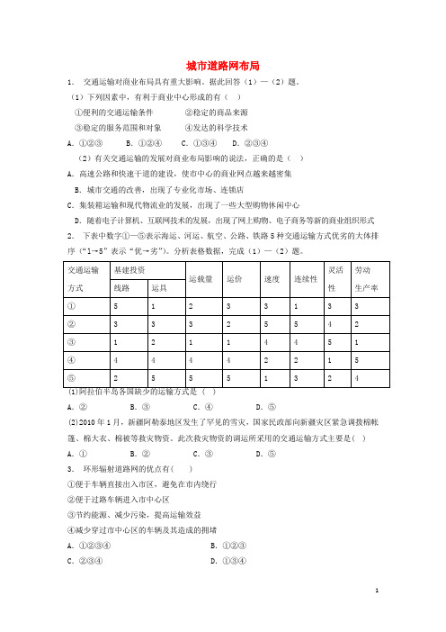 江苏省启东市18届高考地理专项复习城乡规划城镇整体布局城市道路网布局(1)练习新人教版