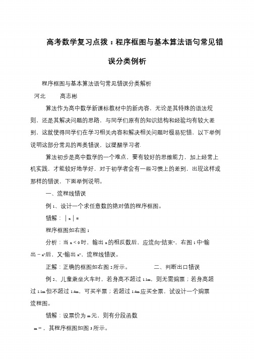 高考数学复习点拨:程序框图与基本算法语句常见错误分类例析