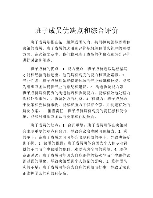 班子成员优缺点和综合评价