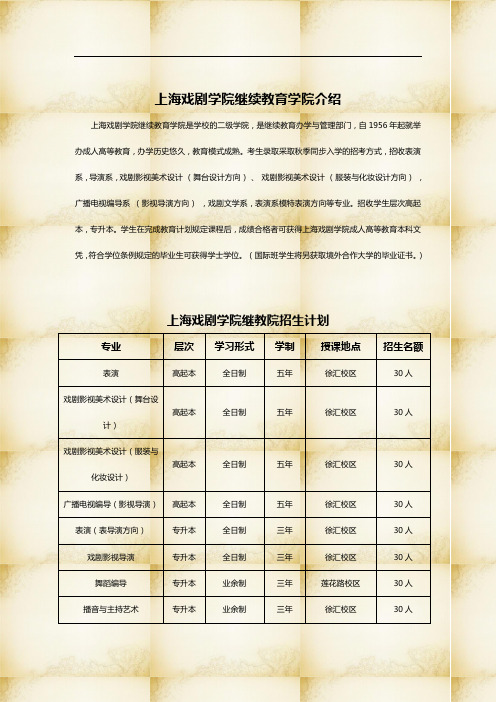 上海戏剧学院高起本、专升本招生简章