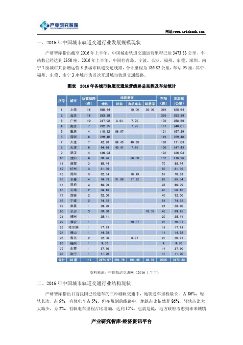 “十三五”中国城市轨道交通行业发展规模及趋势分析