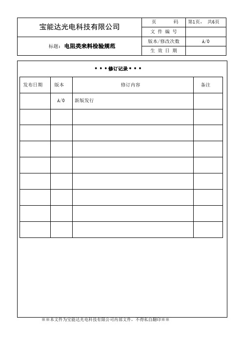 电阻类来料检验规范