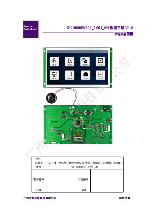 大彩串口屏物联型10.1寸有WIFIDC10600W0101_1V01_0N产品手册