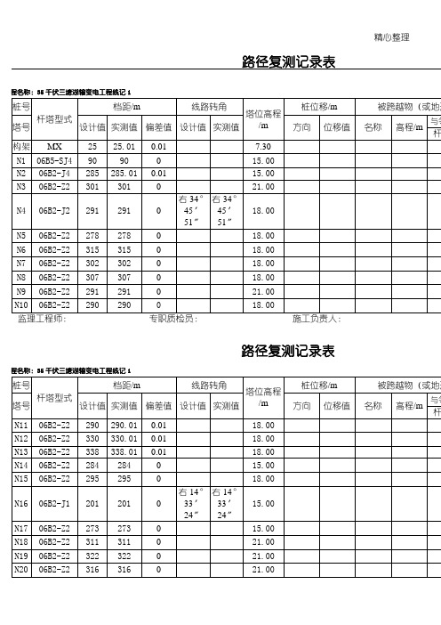 线路复测记录表格模板