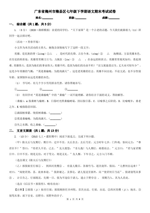 广东省梅州市梅县区七年级下学期语文期末考试试卷