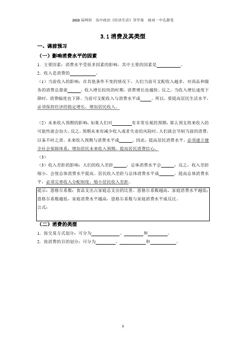 3.1消费及其类型(导学案)