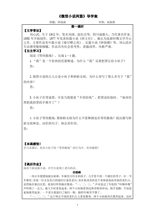 《微型小说两篇》导学案定稿