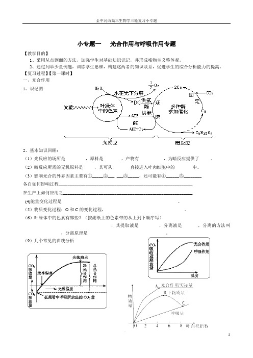 高三生物学三轮小专题   光合作用与呼吸作用公开课学案