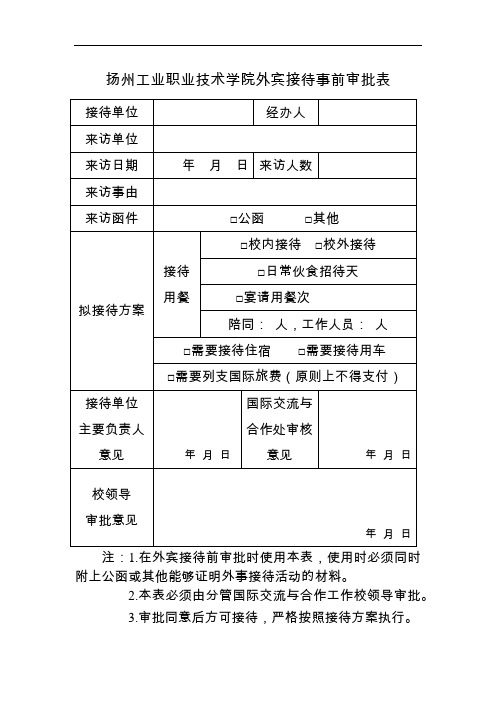 扬州工业职业技术学院外宾接待事前审批表