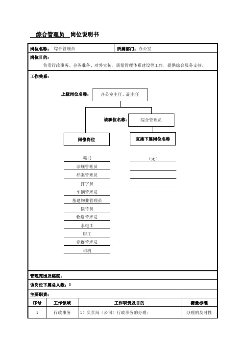 综合管理员岗位说明书范例(29)