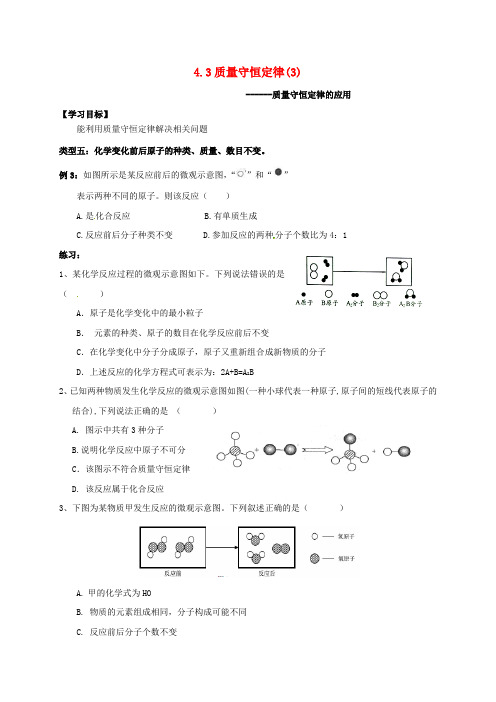 内蒙古鄂尔多斯市东胜区九年级化学上册 第四章 生命之源—水 4.3 质量守恒定律(3)学案(无答案)(新版)