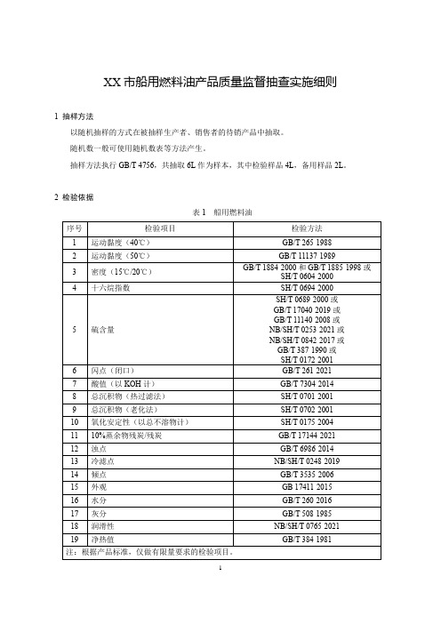 船用燃料油产品质量监督抽查实施细则