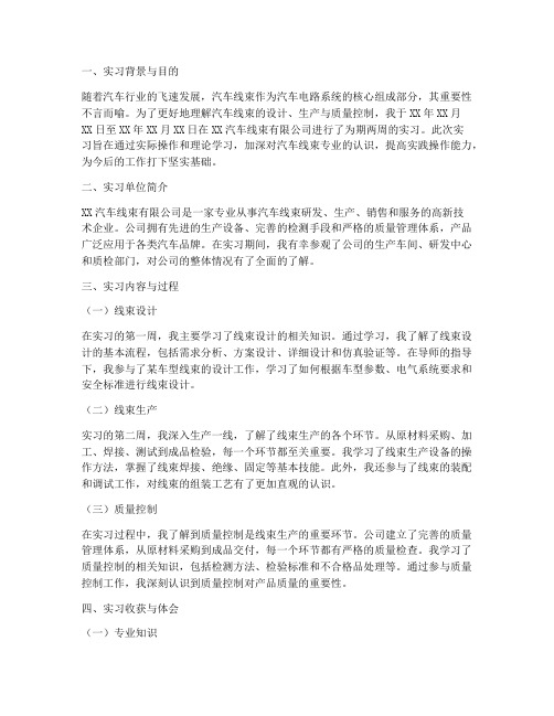 汽车线束实习个人报告