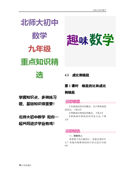 北师大版初中数学九年级上册4.1 第1课时 线段的比和成比例线段1