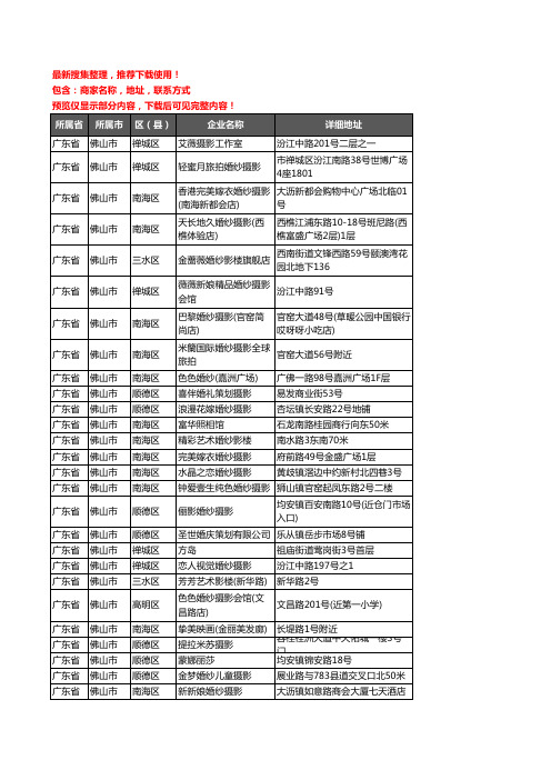 新版广东省佛山市婚纱摄影企业公司商家户名录单联系方式地址大全199家