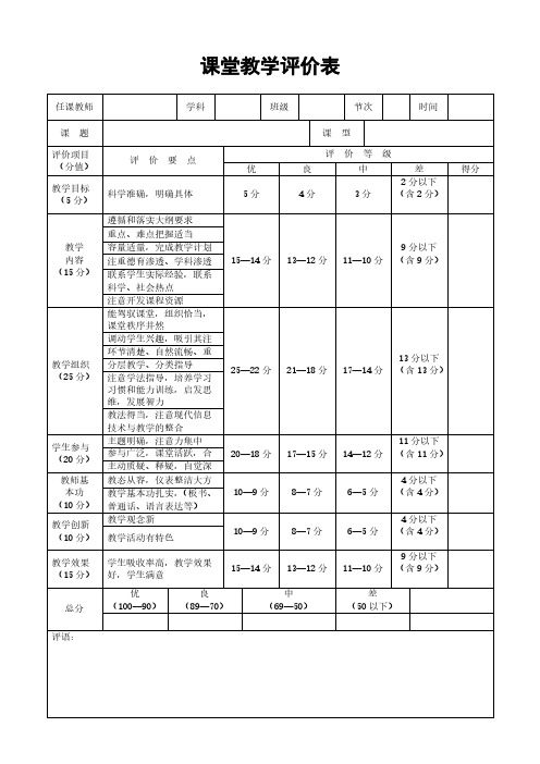 高效课堂教学评价表