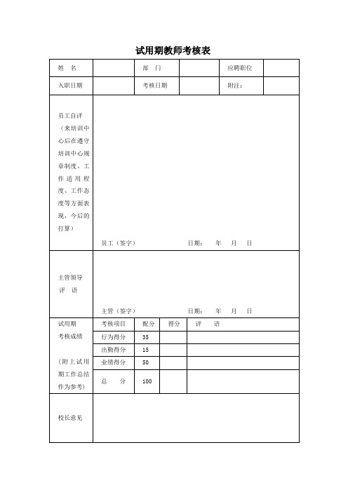 试用期教师考核表