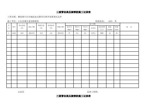 三重管法高压旋喷桩施工记录表