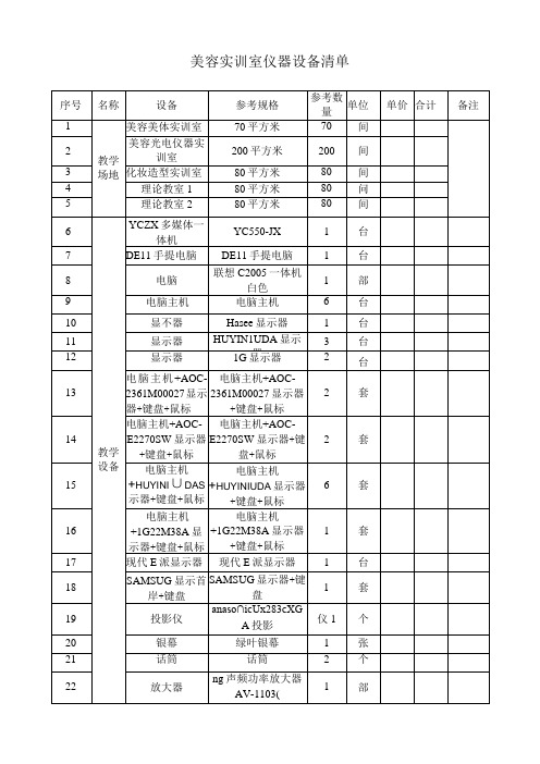 美容实训室仪器设备清单