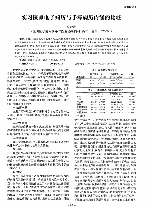 实习医师电子病历与手写病历内涵的比较