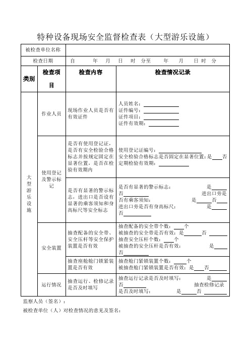 特种设备现场安全监督检查表(大型游乐设施)