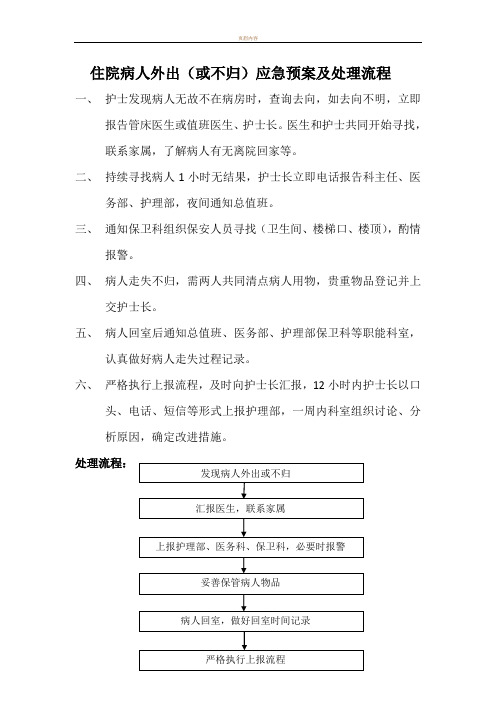 住院病人外出(或不归)应急预案及处理流程