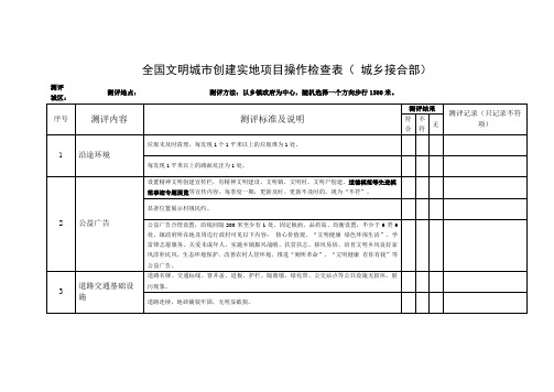 全国文明城市创建实地项目操作检查表( 城乡接合部)