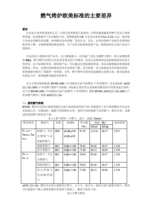 燃气烤炉欧美标准差异